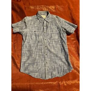 PD&C Shirt Mens S Short Sleeve Button Up Two Pocket Chambray Blue Casual Summer